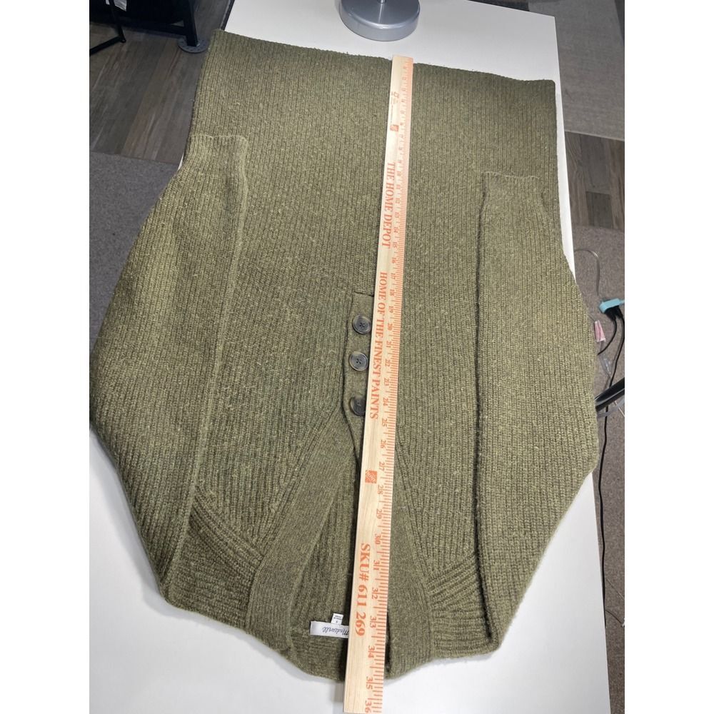 Wool Blend Madewell Sweater Dress W/ S Olive Green Ribbed Henley Knit used - Picture 6 of 11
